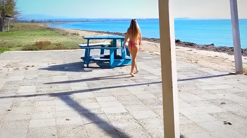 Horny Girl Gets Naked In Beach Bar - Jessi Jek